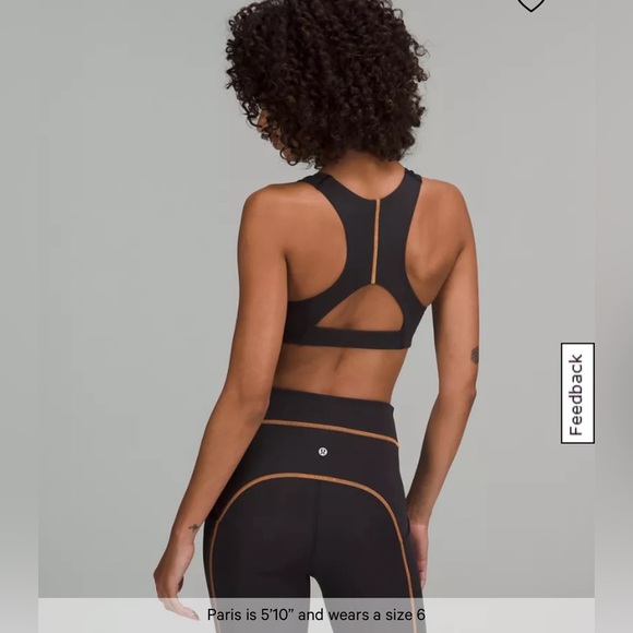Lululemon Tough Train high neck bra, black/orange soda, size 6 - Picture 3 of 10